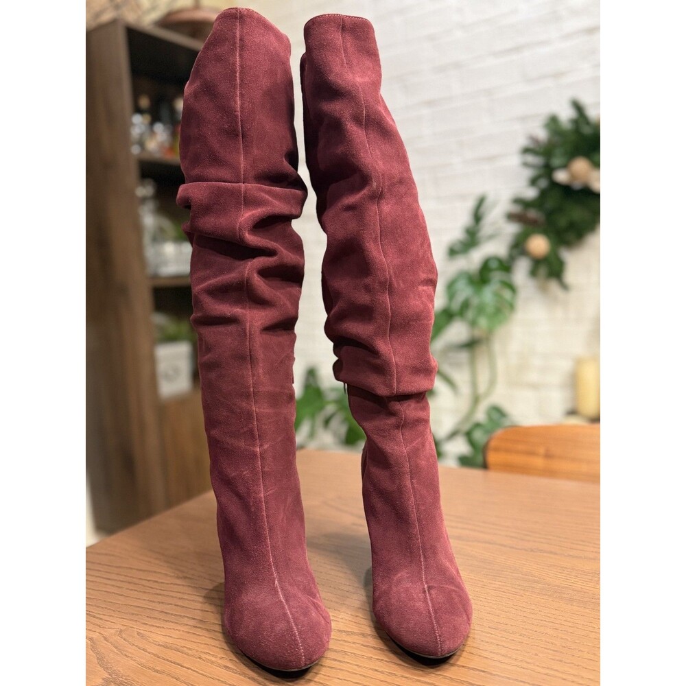Suede Leather Boots Burgundy Pointed Cone Heels‎ 8M Boho Cottagecore Festival - Picture 2 of 11